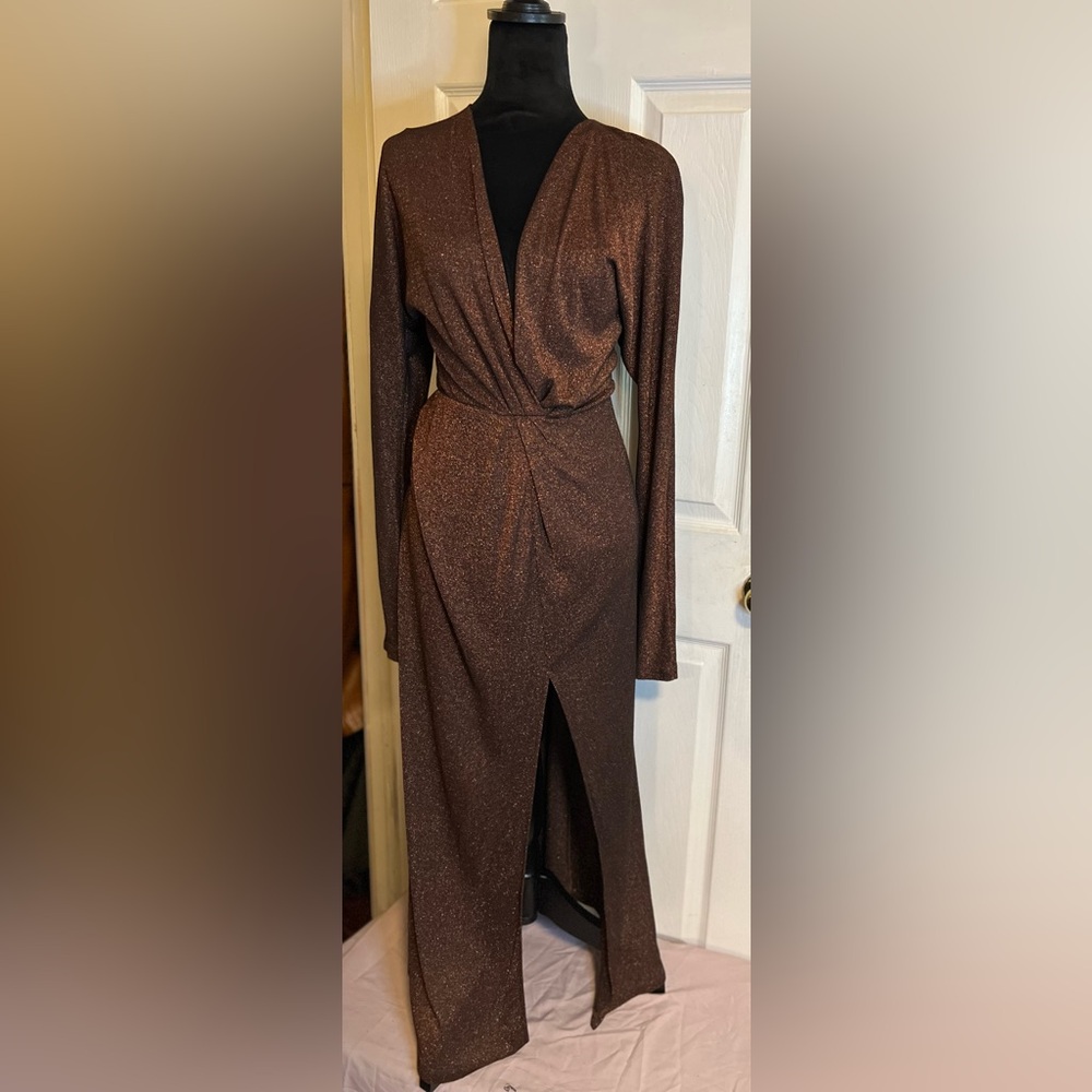 Reformation Orion Lurex Knit Bronze Goddess Maxi Dress Size XS